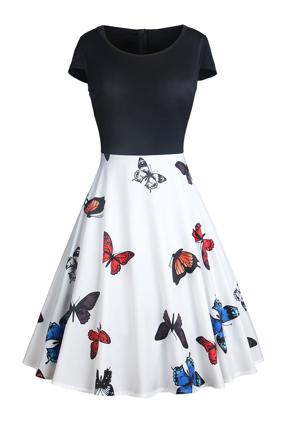 Butterfly Print White 1950s Dress With Short Sleeves sold by Zapaka