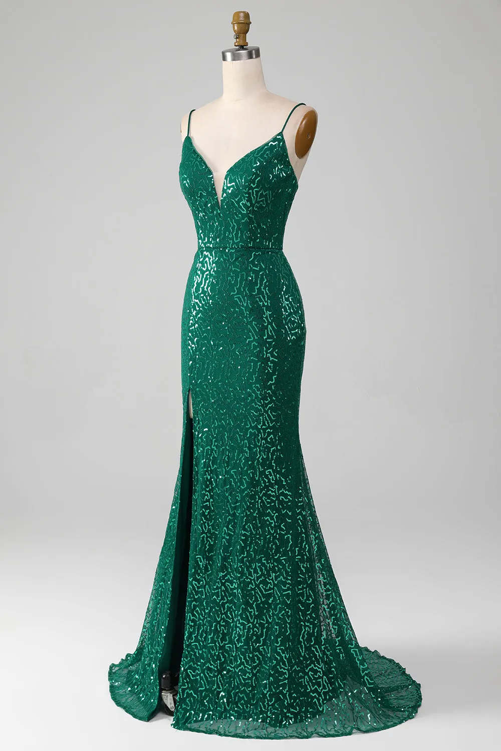 Sparkly Dark Green Beaded Sequins Long Prom Dress with Slit sold by Zapaka product image thumbnail 3