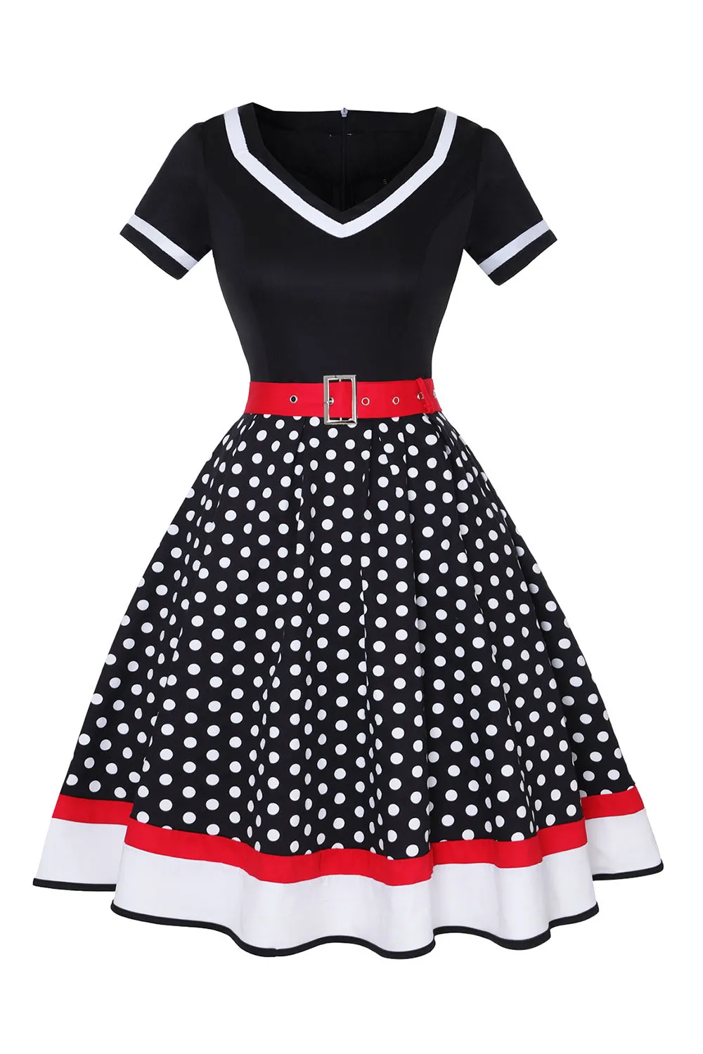 Black V-neck Polka Dots 1950s Dress sold by Zapaka