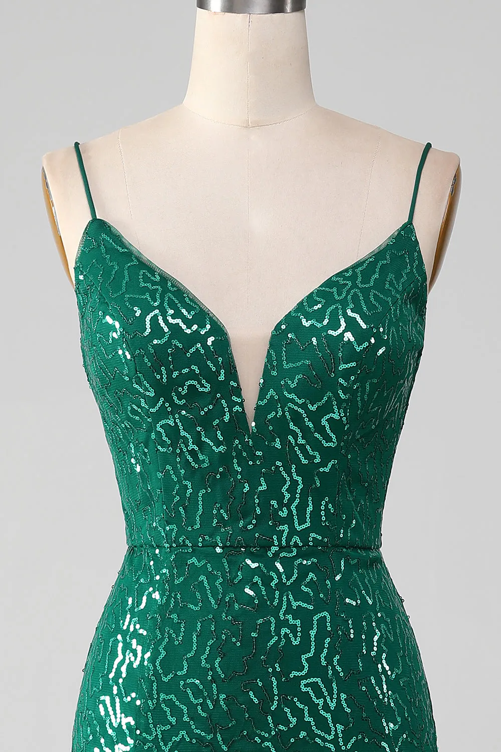 Sparkly Dark Green Beaded Sequins Long Prom Dress with Slit sold by Zapaka product image thumbnail 4