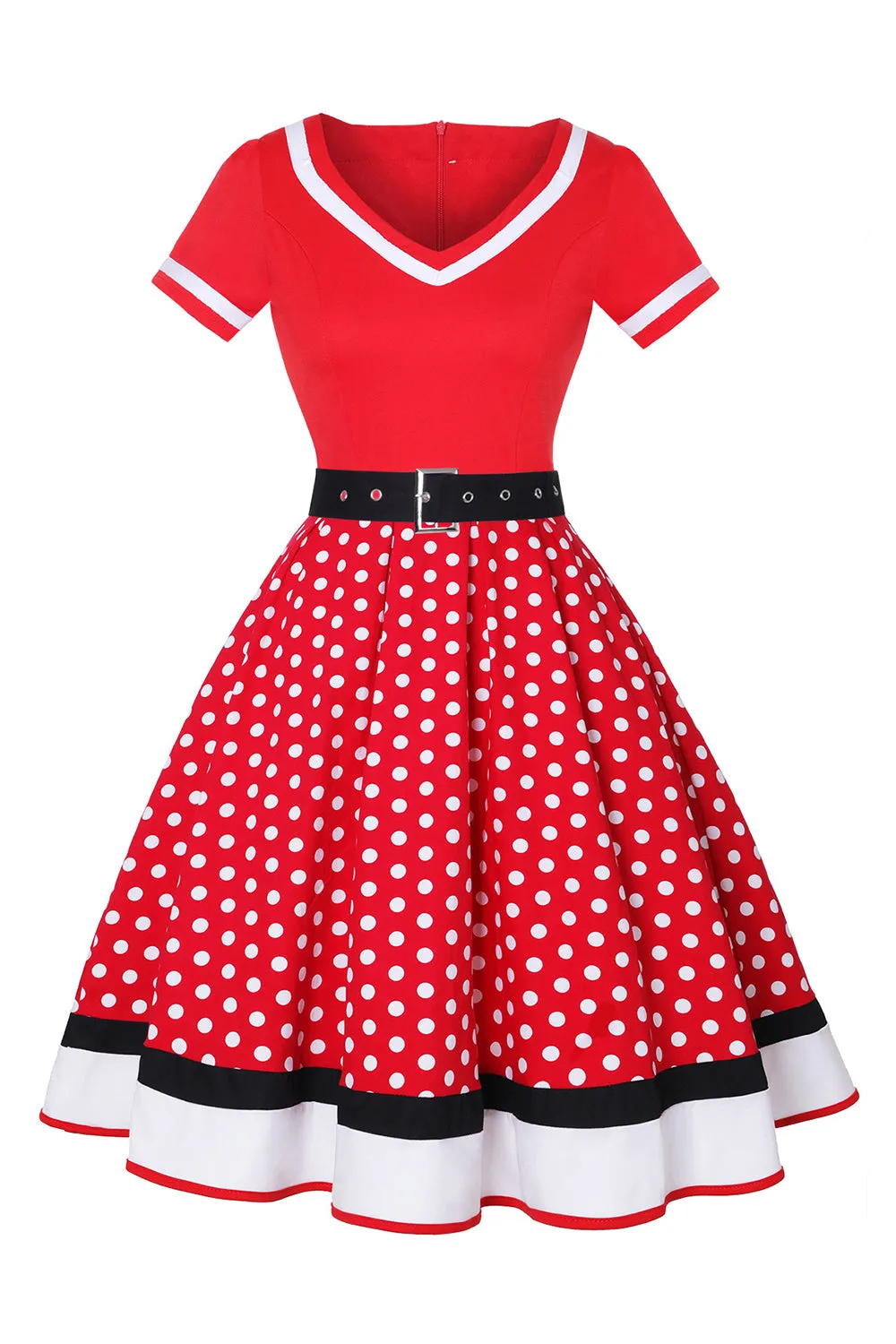 Black V-neck Polka Dots 1950s Dress sold by Zapaka product image thumbnail 5