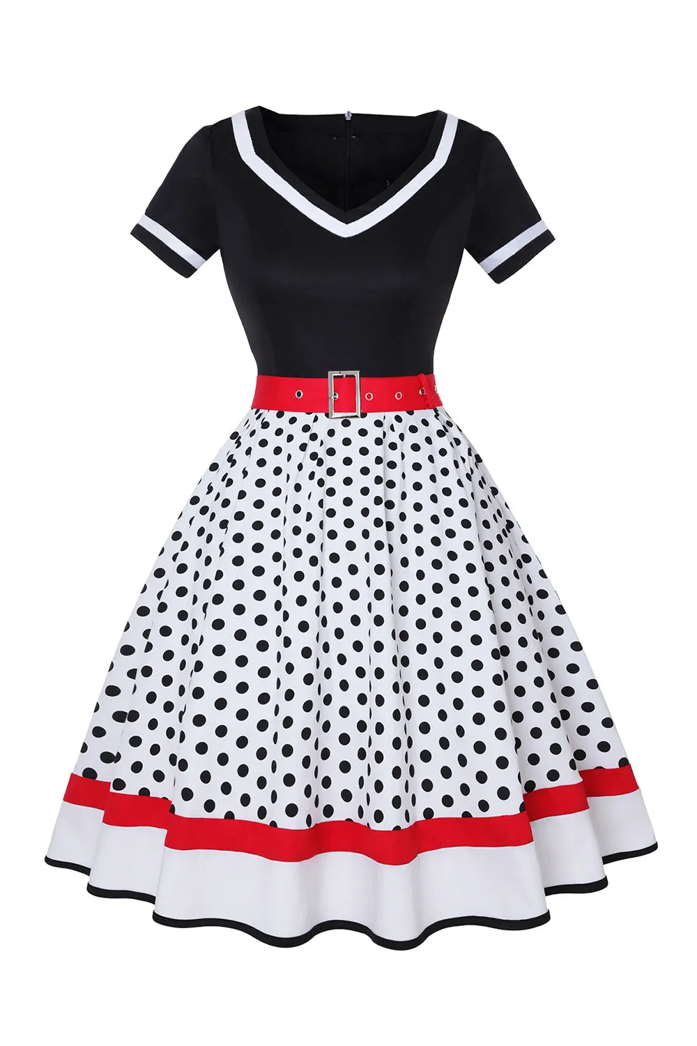 Black V-neck Polka Dots 1950s Dress sold by Zapaka product image thumbnail 3