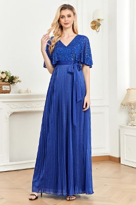 V-Neck Sequins Royal Blue Mother of the Bride Dress made by Zapaka