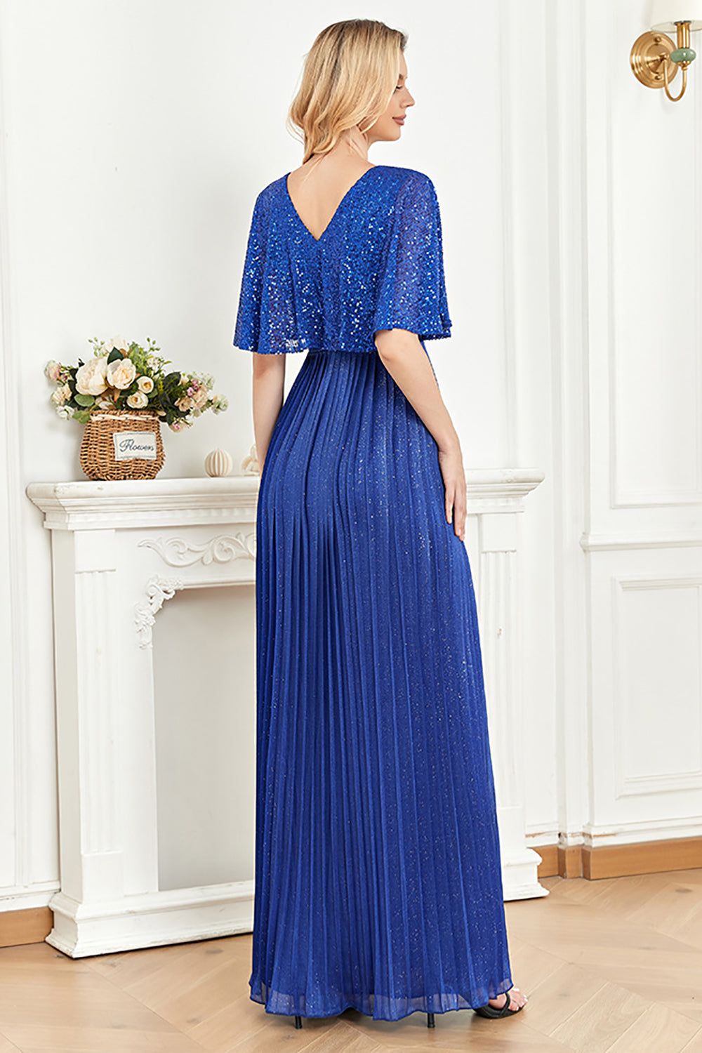 V-Neck Sequins Royal Blue Mother of the Bride Dress sold by Zapaka product image thumbnail 2