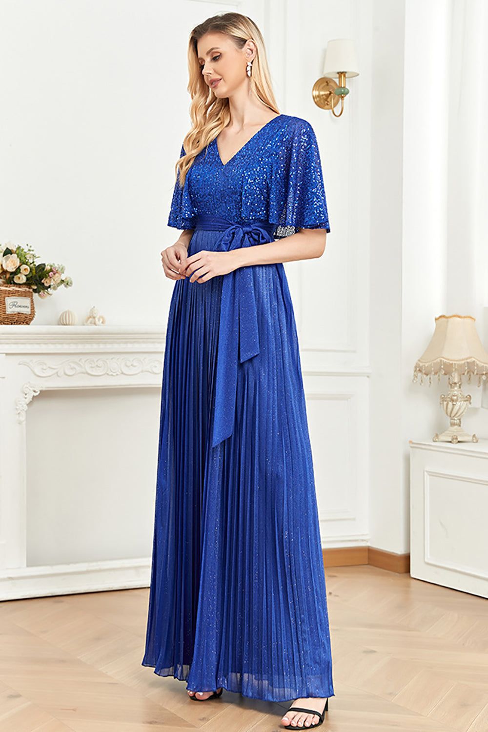 V-Neck Sequins Royal Blue Mother of the Bride Dress sold by Zapaka product image thumbnail 3