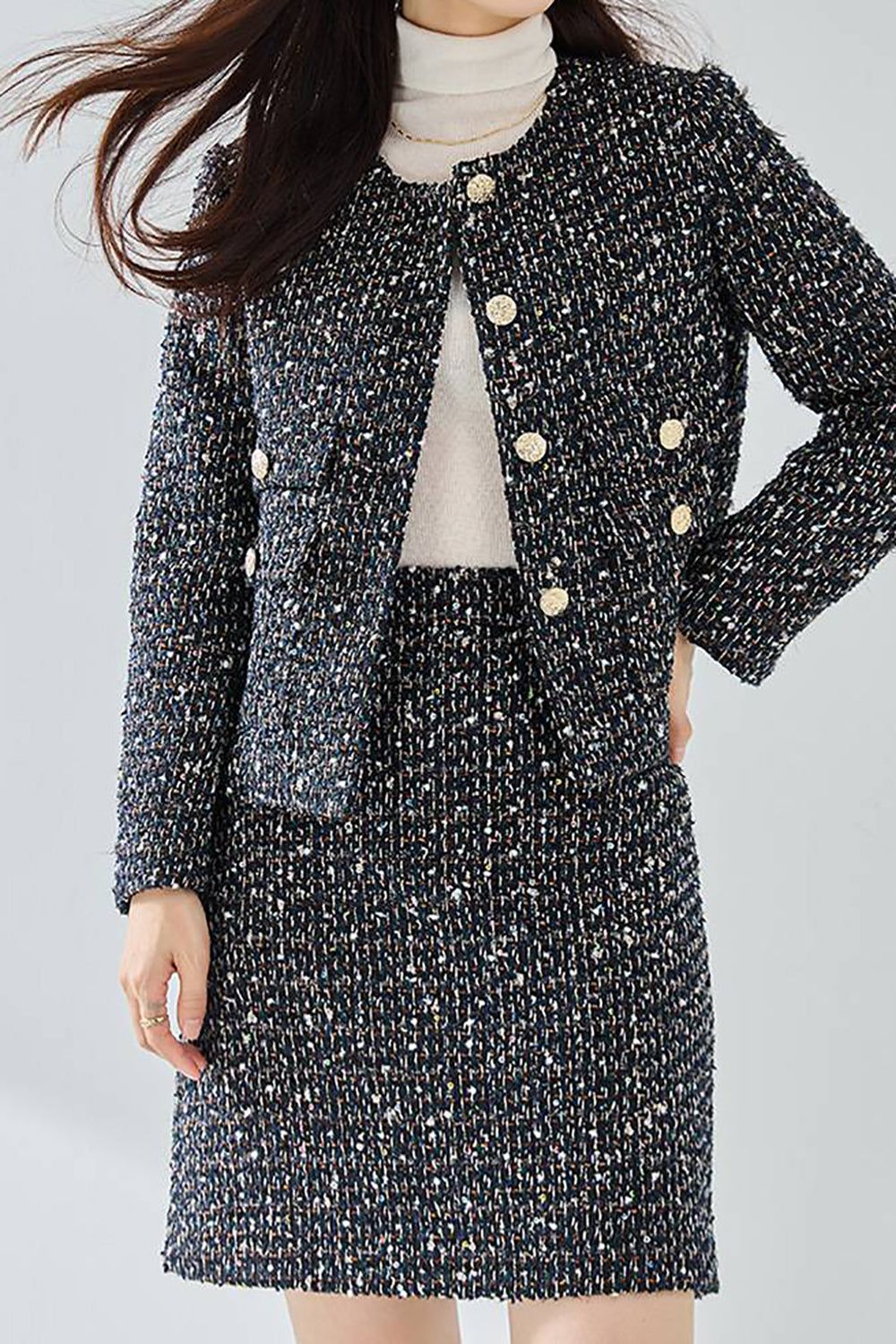 Navy Shawl Lapel Cropped Double Breasted Women Coat sold by Zapaka product image thumbnail 3