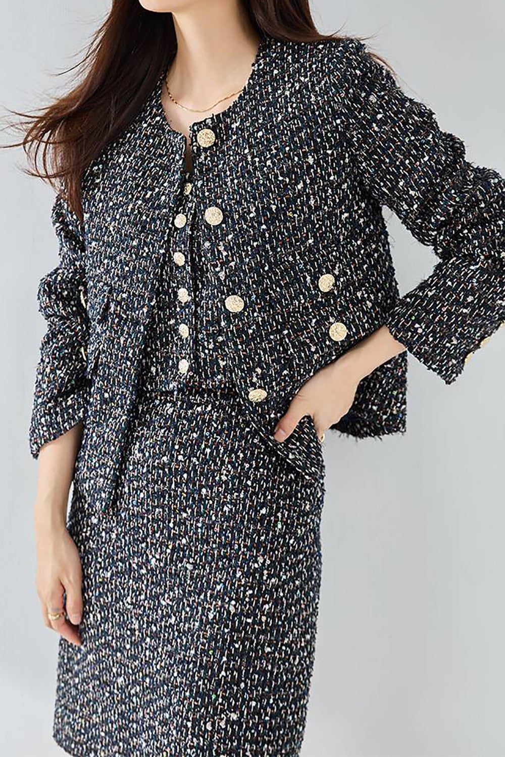 Navy Shawl Lapel Cropped Double Breasted Women Coat sold by Zapaka product image thumbnail 4