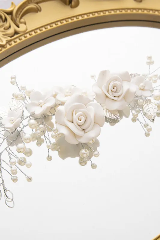 White Flowers Pearl Headband sold by Zapaka