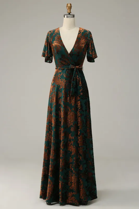 Burnout Velvet Dark Green Floor Length Dress sold by Zapaka