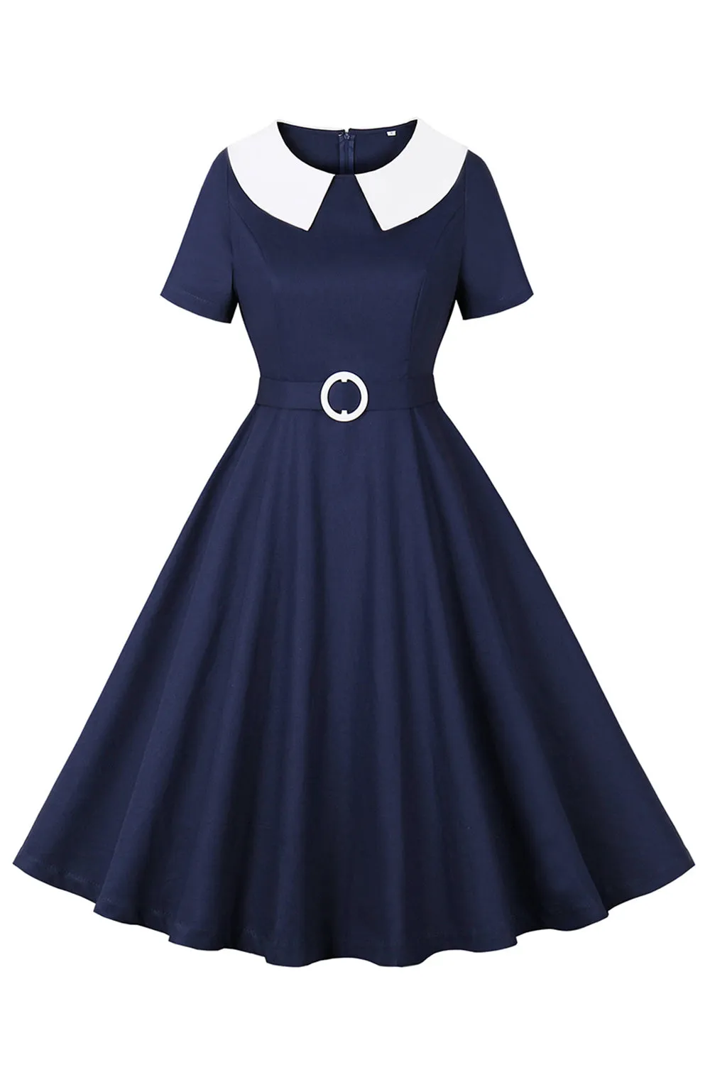Navy Round Neck A Line Vintage 1950s Dress sold by Zapaka