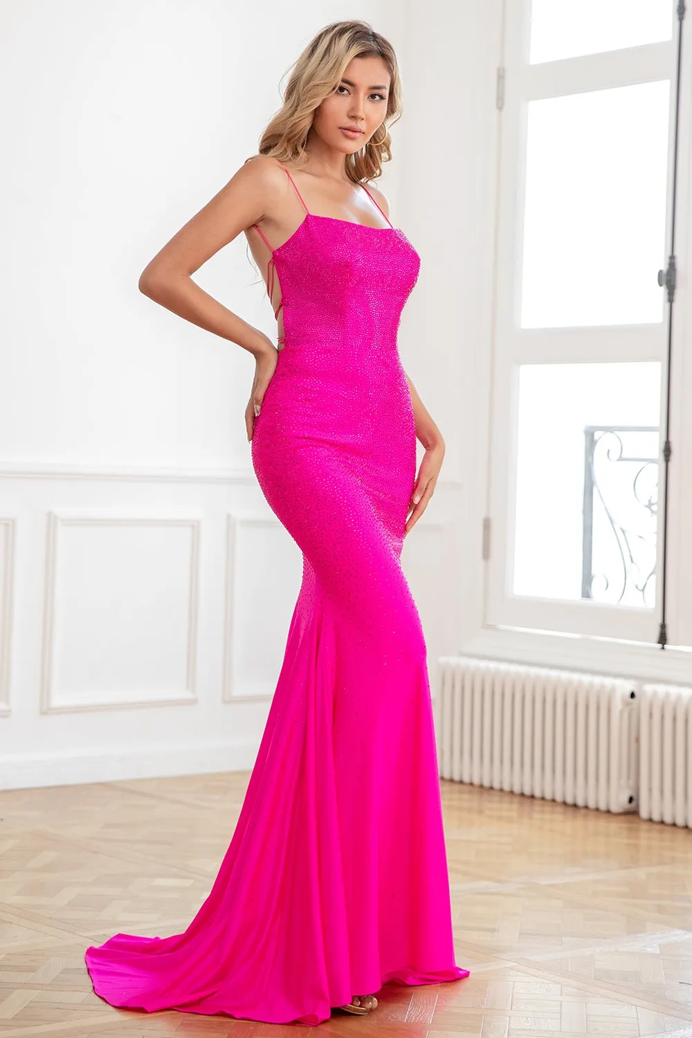 Glitter Hot Pink Mermaid Sequin Prom Dresses sold by Zapaka product image thumbnail 4