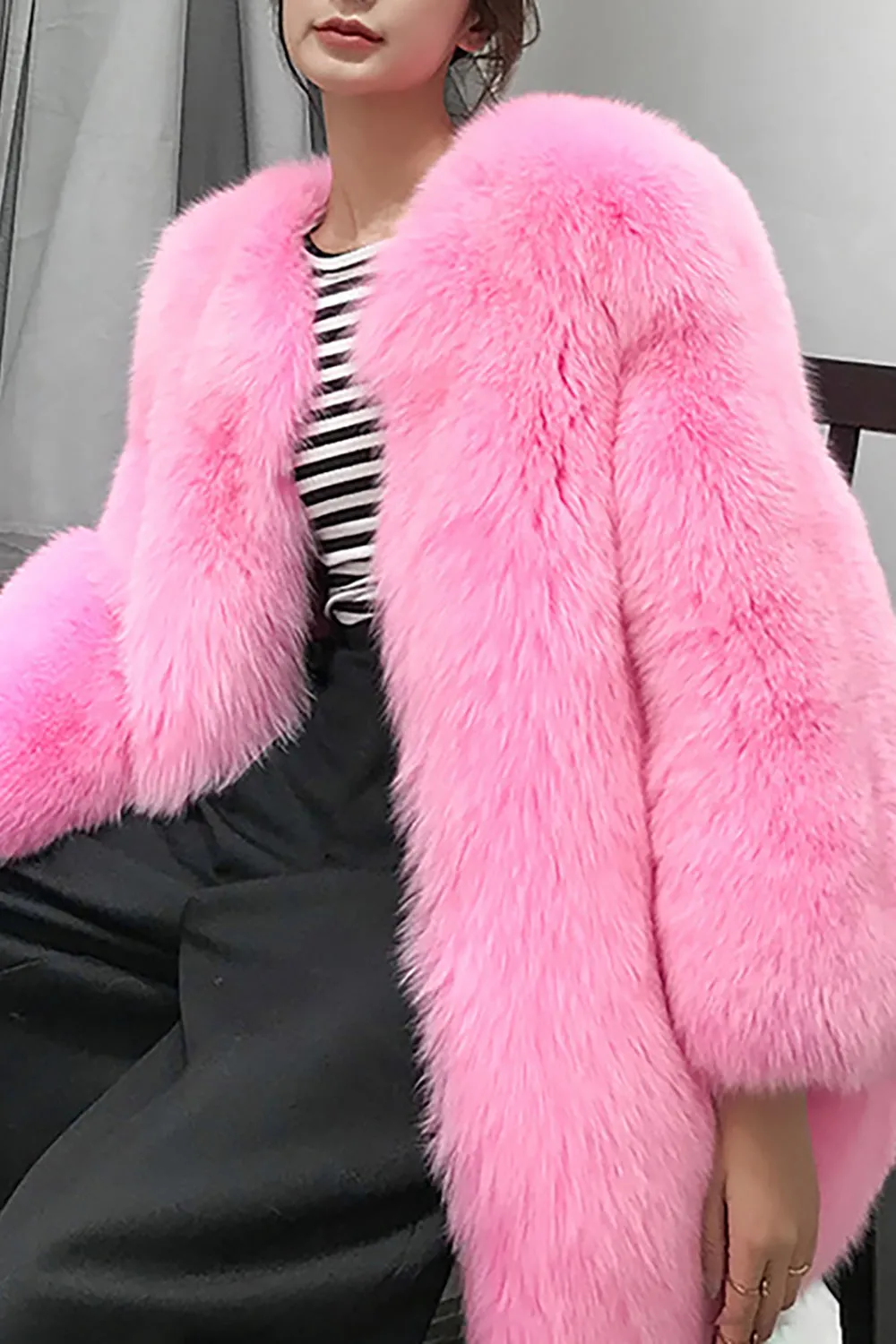 Hot Pink Shawl Lapel Oversized Faux Fur Women Coat sold by Zapaka product image thumbnail 2