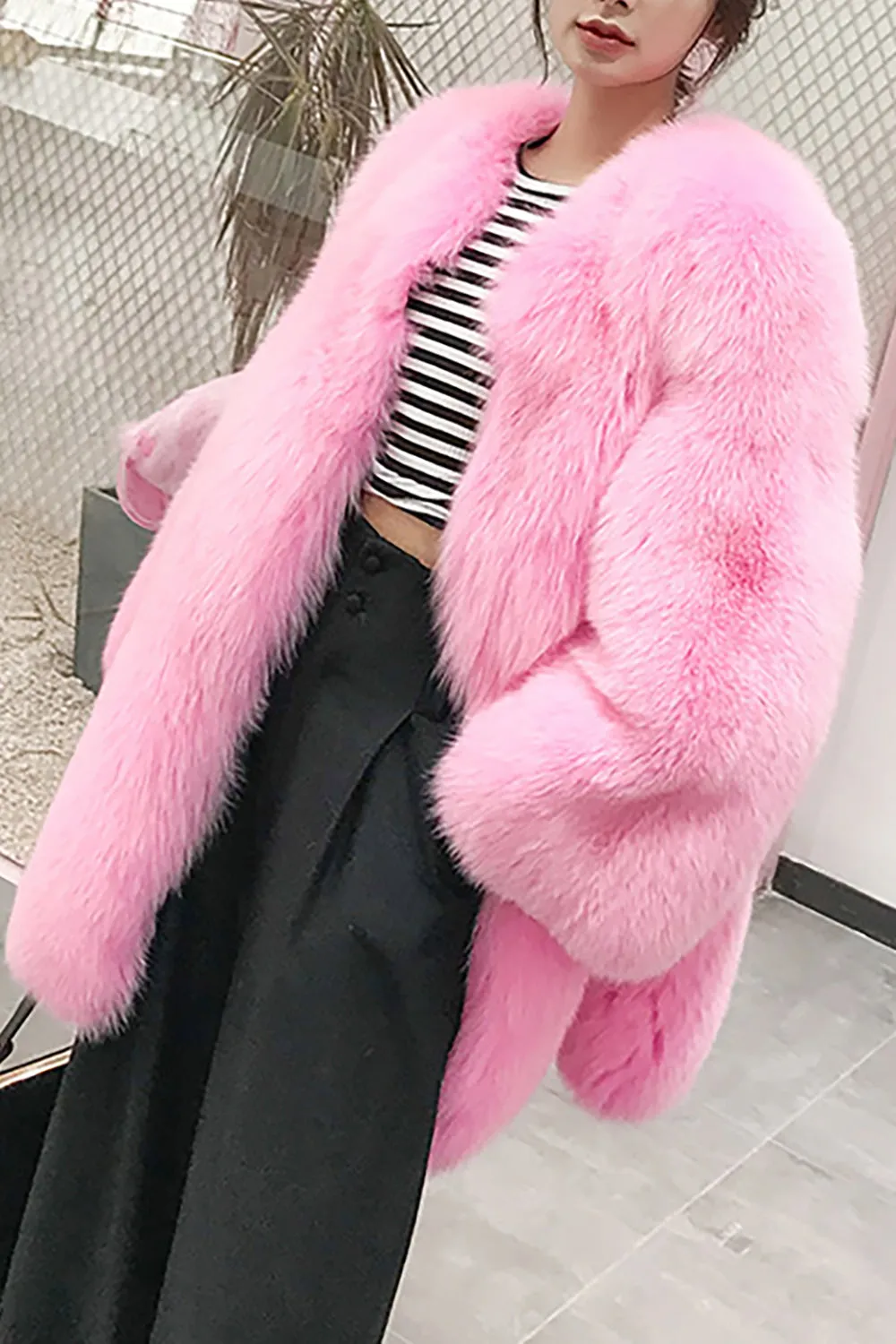 Hot Pink Shawl Lapel Oversized Faux Fur Women Coat sold by Zapaka product image thumbnail 4