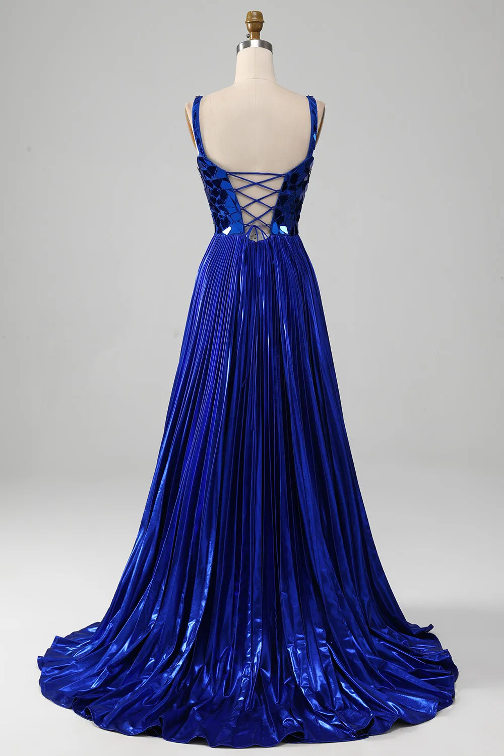 Sparkly Lace-Up Back Royal Blue Prom Dress with Slit sold by Zapaka product image thumbnail 2