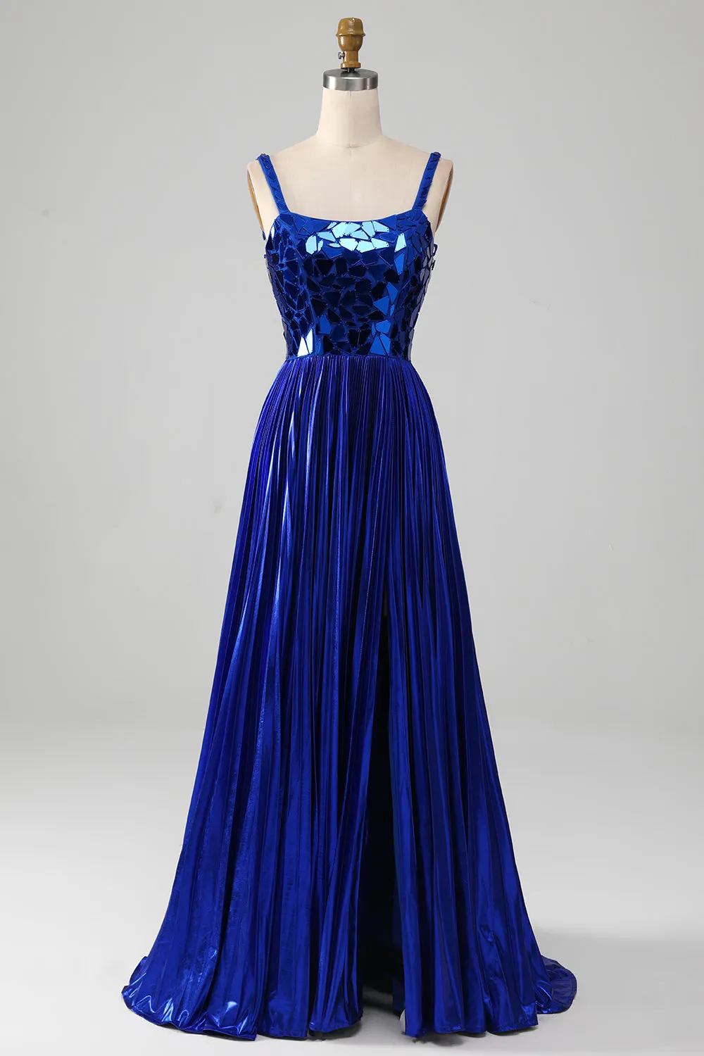 Sparkly Lace-Up Back Royal Blue Prom Dress with Slit sold by Zapaka