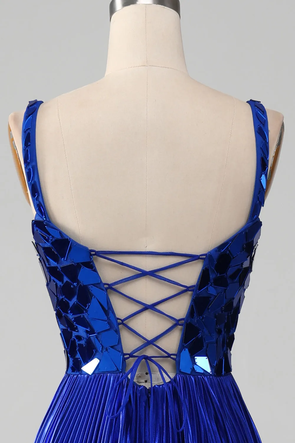 Sparkly Lace-Up Back Royal Blue Prom Dress with Slit sold by Zapaka product image thumbnail 5
