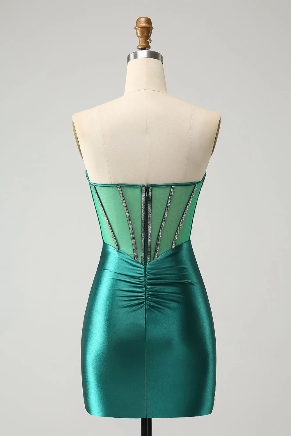 Glitter Dark Green Strapless Corset Tight Homecoming Dress with Beading sold by Zapaka product image thumbnail 2