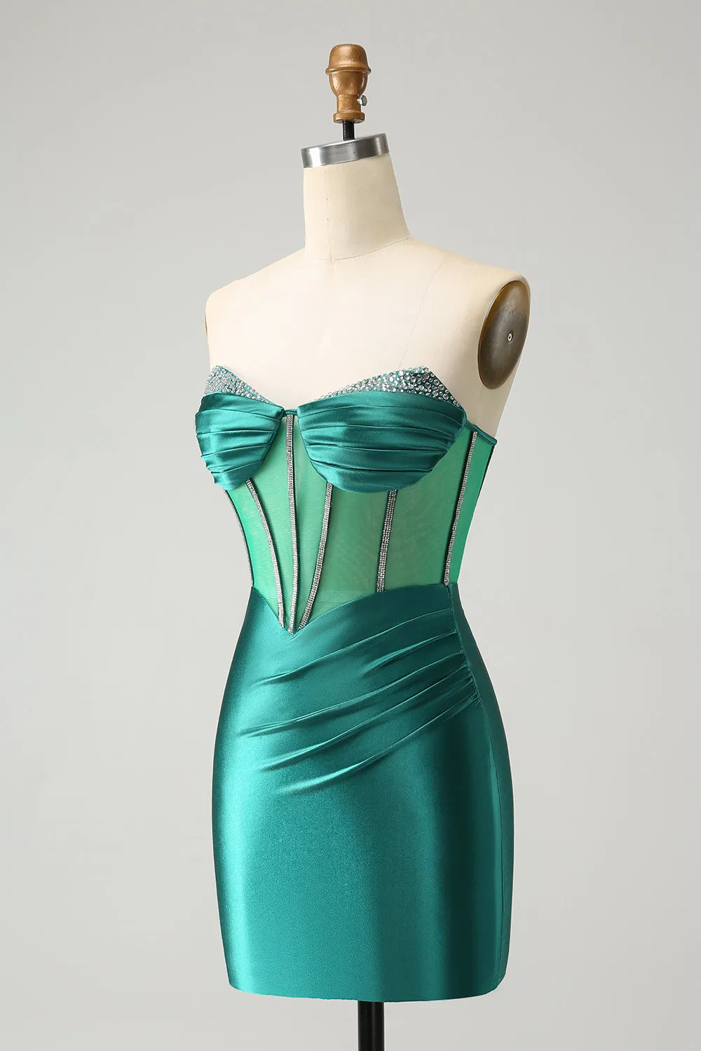 Glitter Dark Green Strapless Corset Tight Homecoming Dress with Beading sold by Zapaka product image thumbnail 3