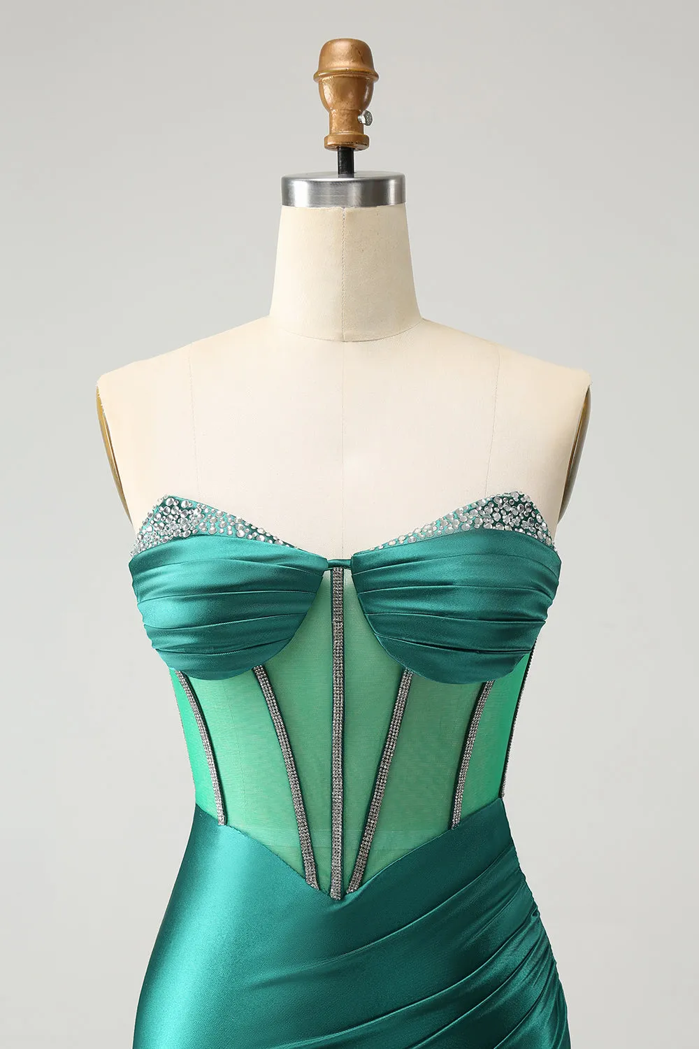 Glitter Dark Green Strapless Corset Tight Homecoming Dress with Beading sold by Zapaka product image thumbnail 4