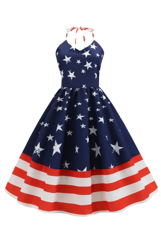Halter Navy Star Stripes Vintage Dress sold by Zapaka