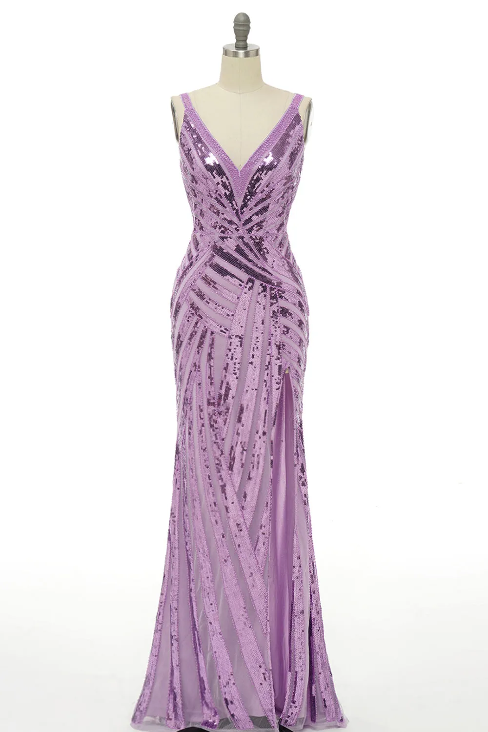 Sparkly Purple Sequins Backless Long Prom Dress sold by Zapaka