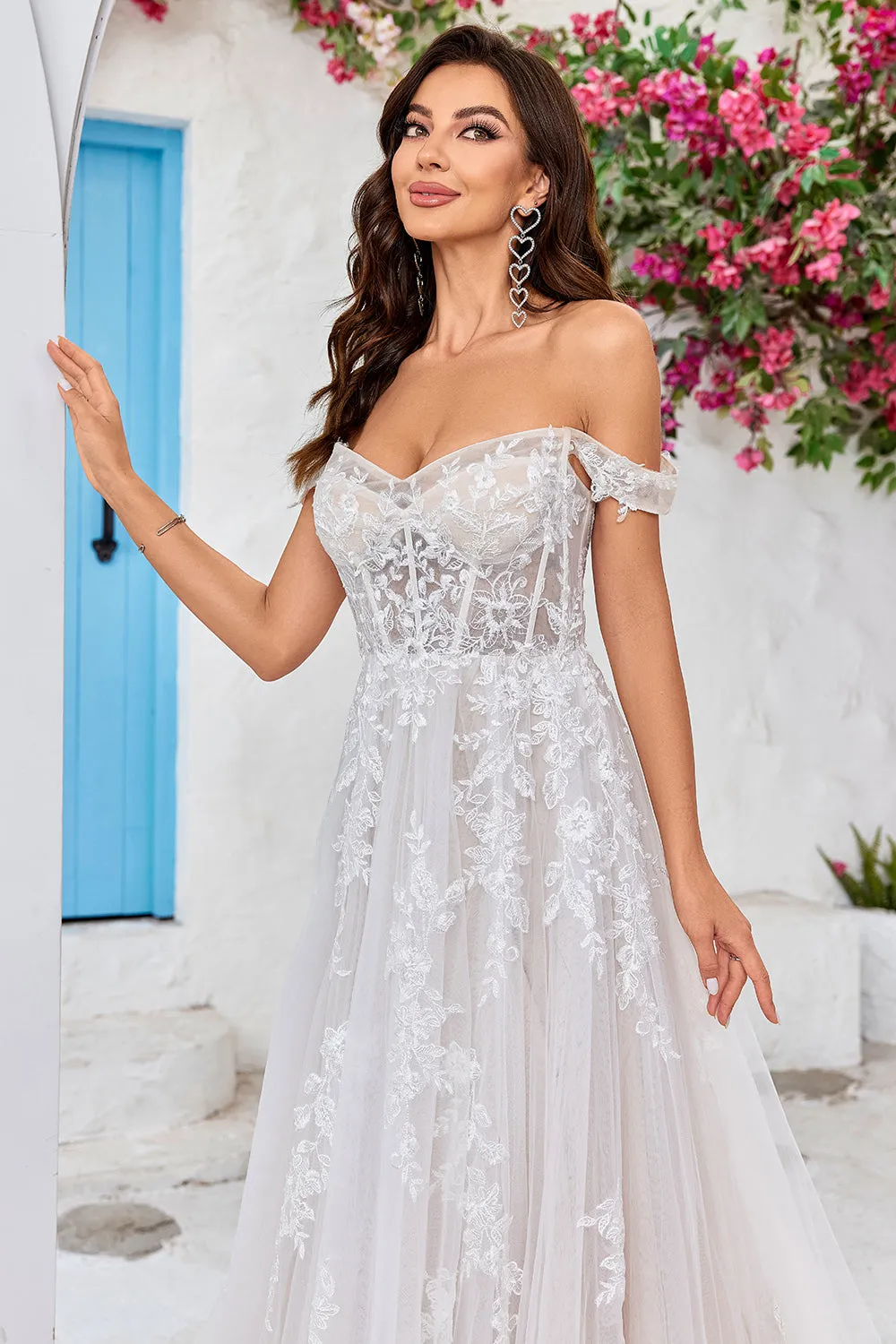 Detachable Off the Shoulder Corset Tulle A Line Wedding Dress sold by Zapaka product image thumbnail 5