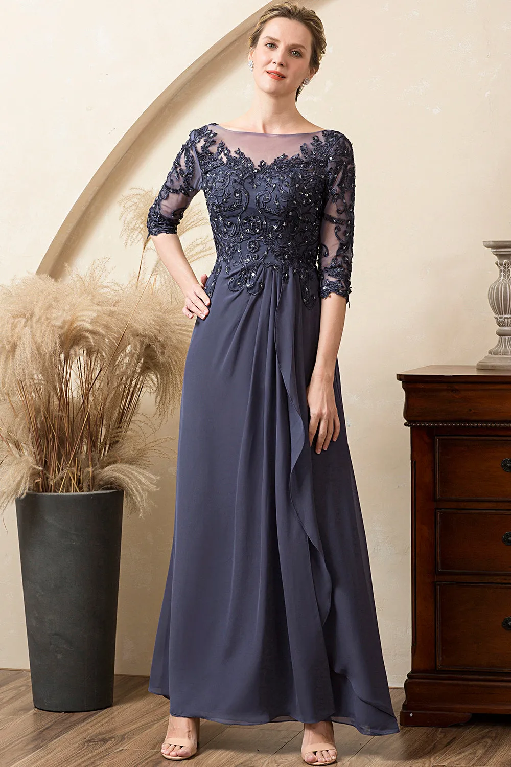 Grey Blue Sparkly Beaded Chiffon Mother of the Bride Dress sold by Zapaka product image thumbnail 3