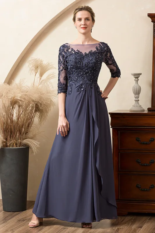 Grey Blue Sparkly Beaded Chiffon Mother of the Bride Dress sold by Zapaka
