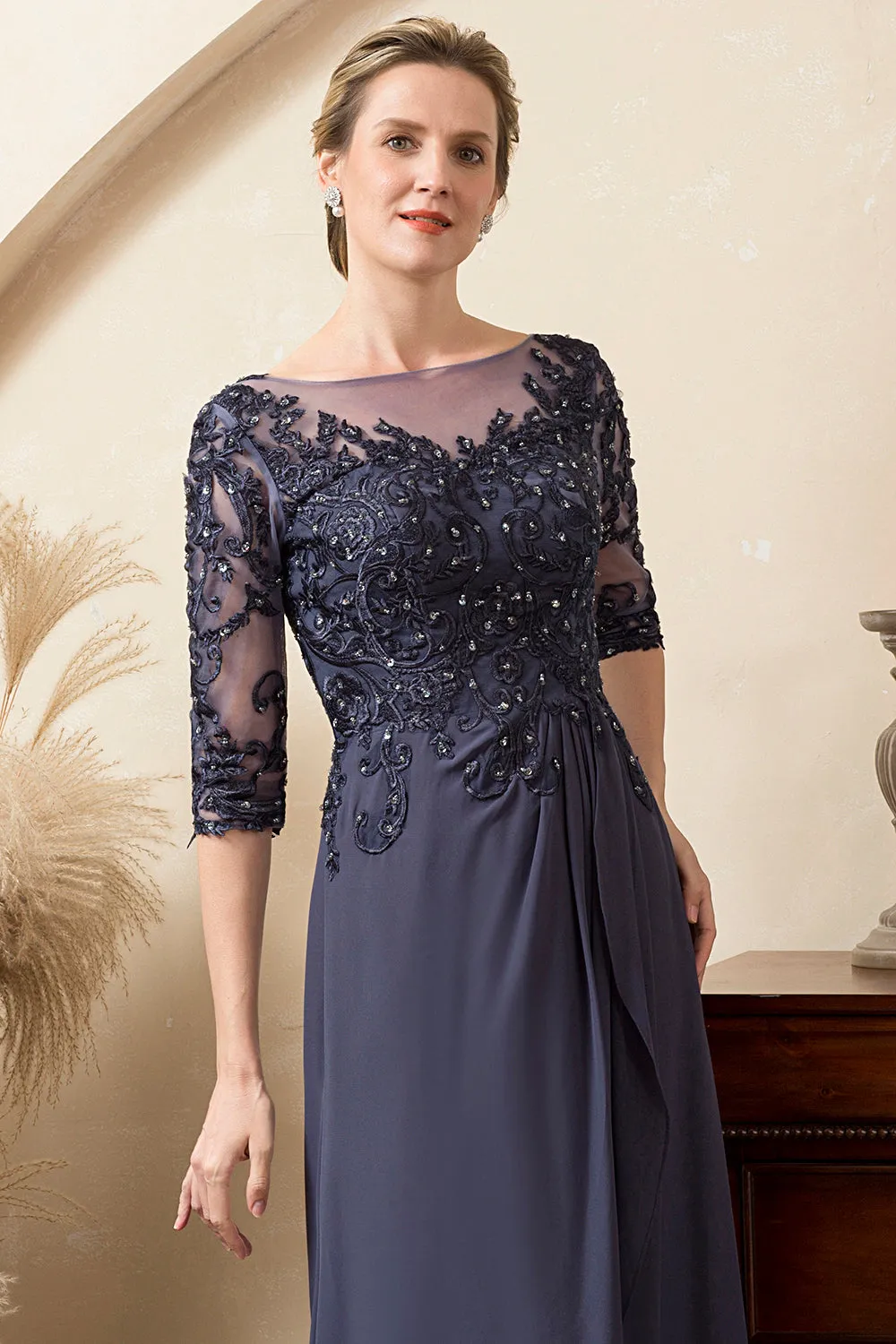 Grey Blue Sparkly Beaded Chiffon Mother of the Bride Dress sold by Zapaka product image thumbnail 4