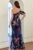 Navy One Shoulder Sequins Prom Dress with Slit sold by Zapaka