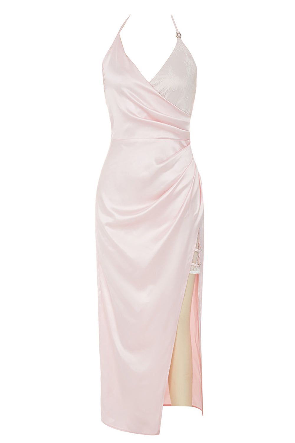 Pink Halter Backless Sleeveless Cocktail Dress With Slit sold by Zapaka product image thumbnail 5