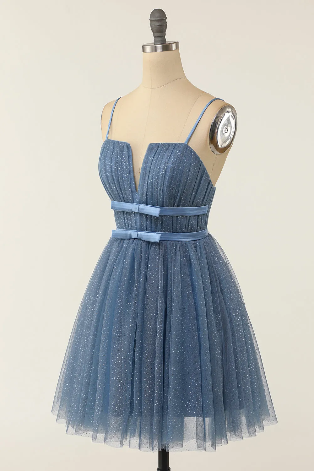 A Line Spaghetti Straps Blue Grey Short Homecoming Dress sold by Zapaka product image thumbnail 3