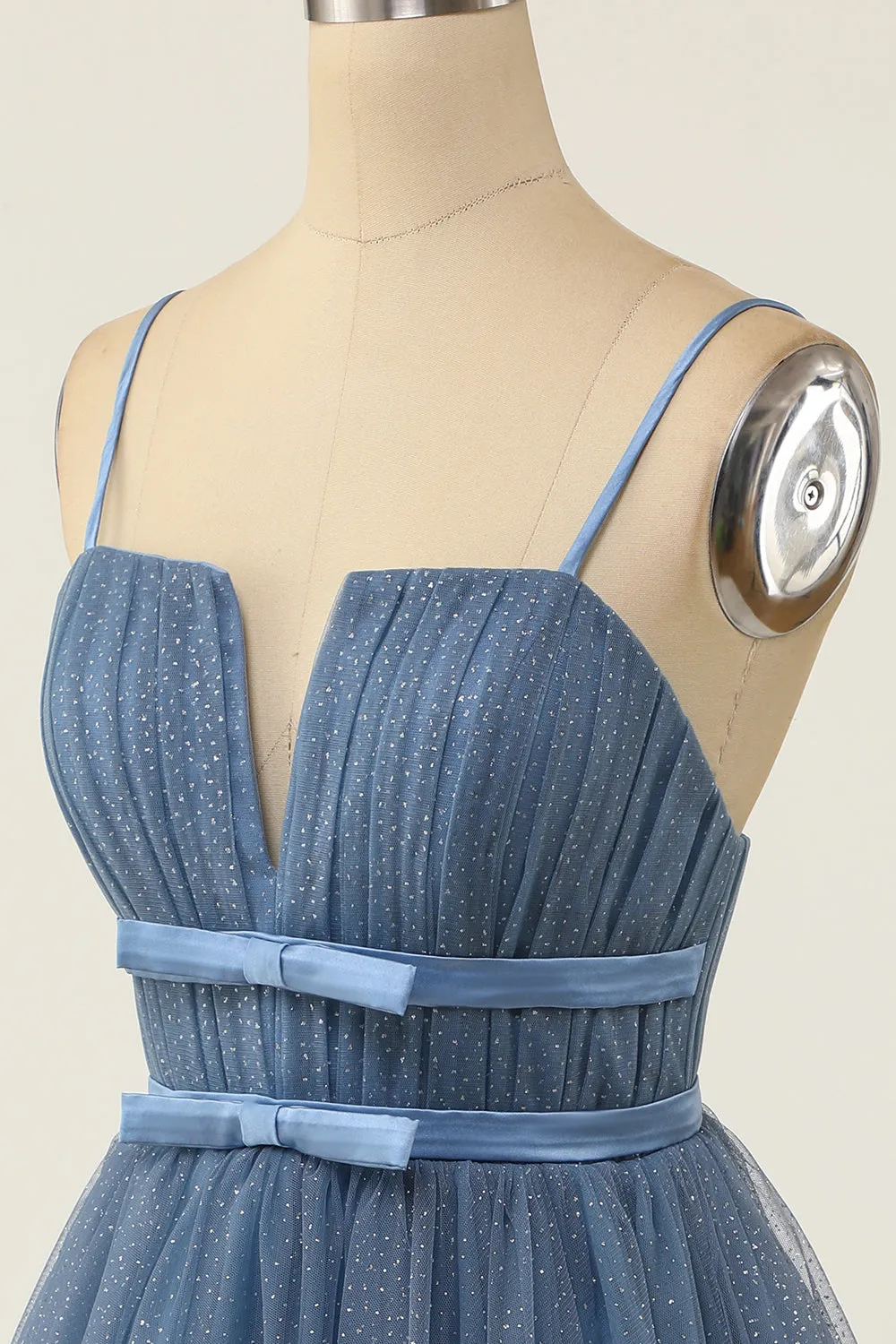 A Line Spaghetti Straps Blue Grey Short Homecoming Dress sold by Zapaka product image thumbnail 4