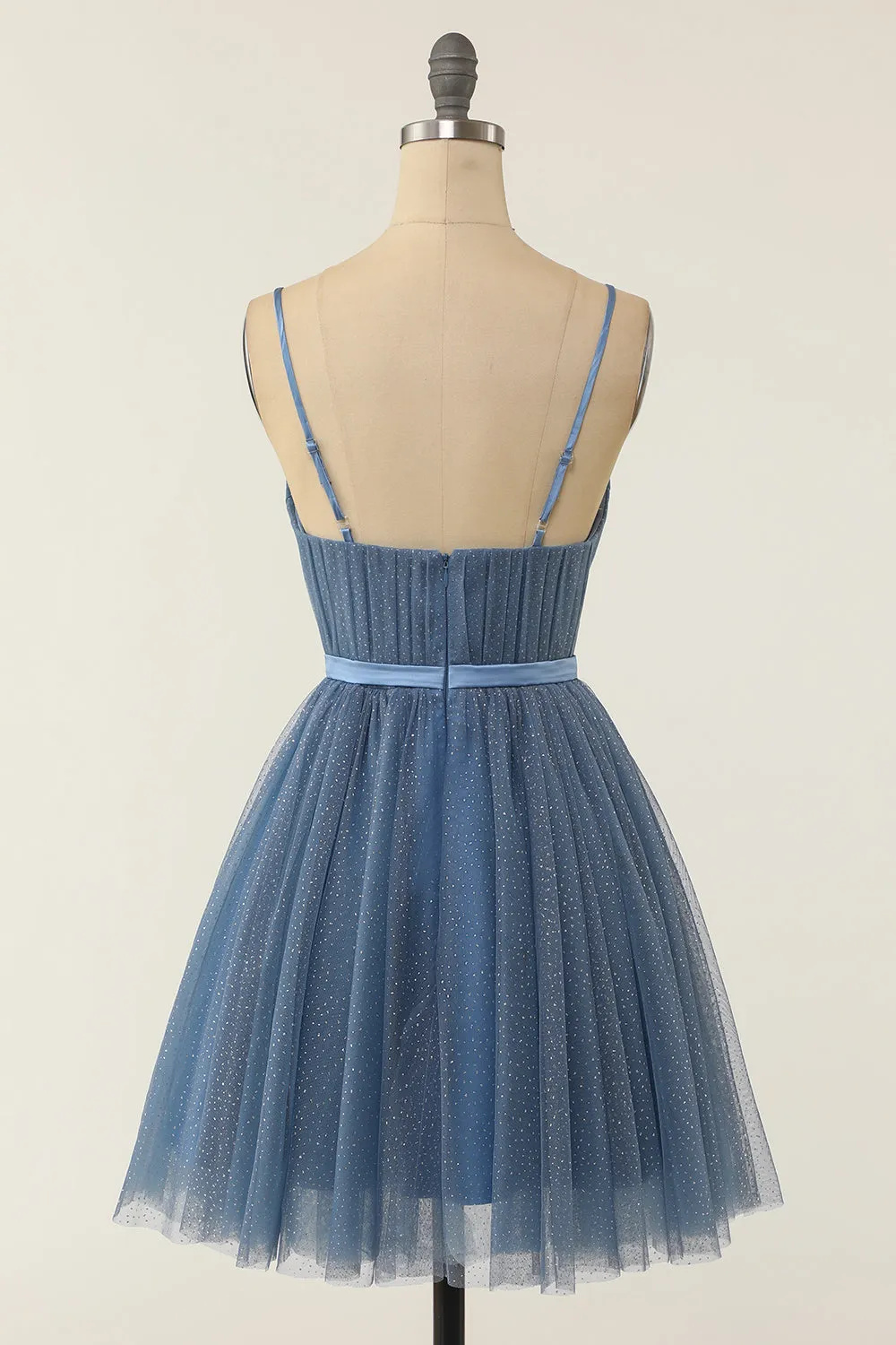 A Line Spaghetti Straps Blue Grey Short Homecoming Dress sold by Zapaka product image thumbnail 2