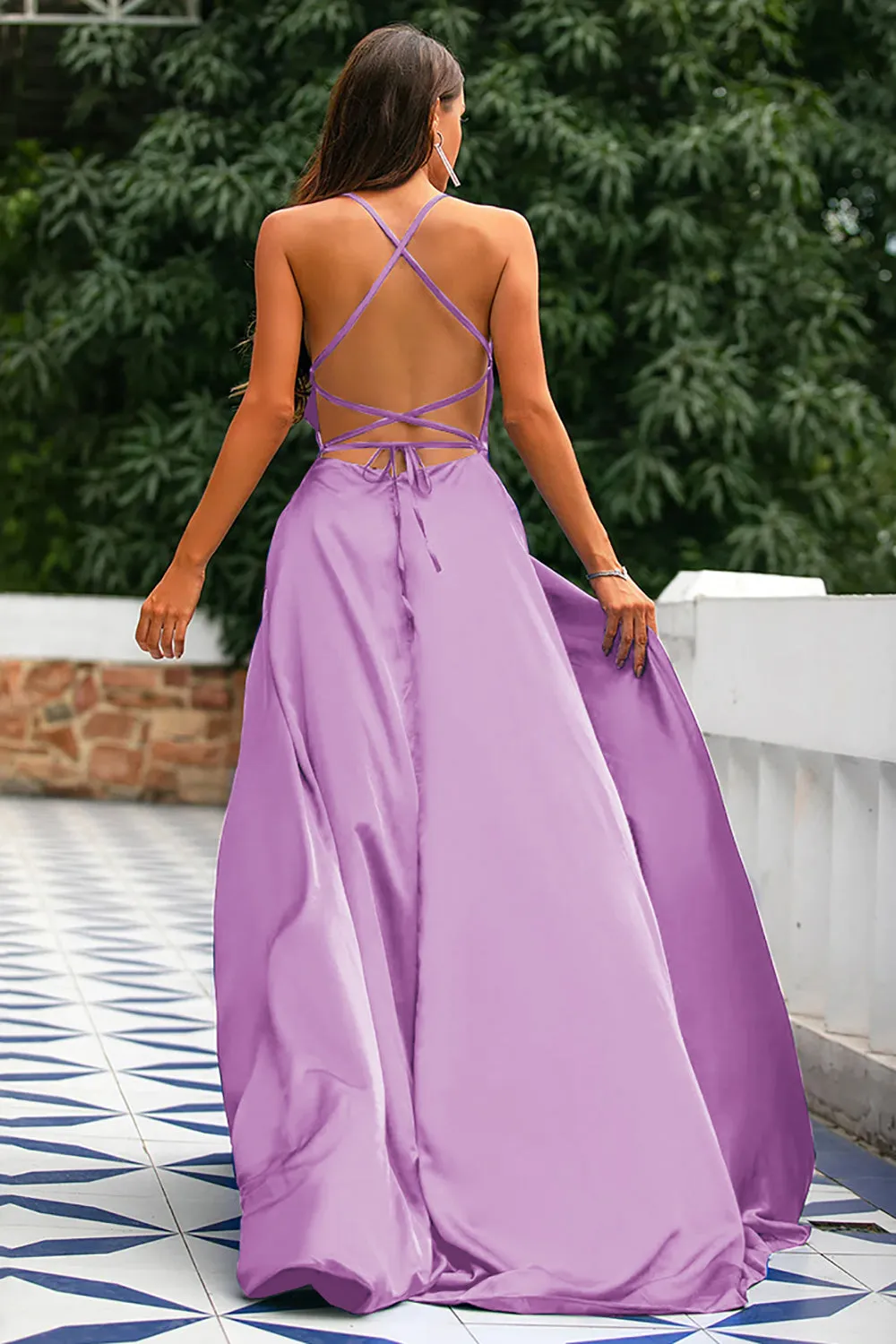 Royal Blue A-Line Spaghetti Straps Backless Long Satin Prom Dress with Slit sold by Zapaka product image thumbnail 4