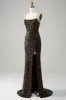 Glitter Black Spaghetti Straps Sequins Mermaid Prom Dress with Slit sold by Zapaka