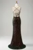 Glitter Black Spaghetti Straps Sequins Mermaid Prom Dress with Slit sold by Zapaka