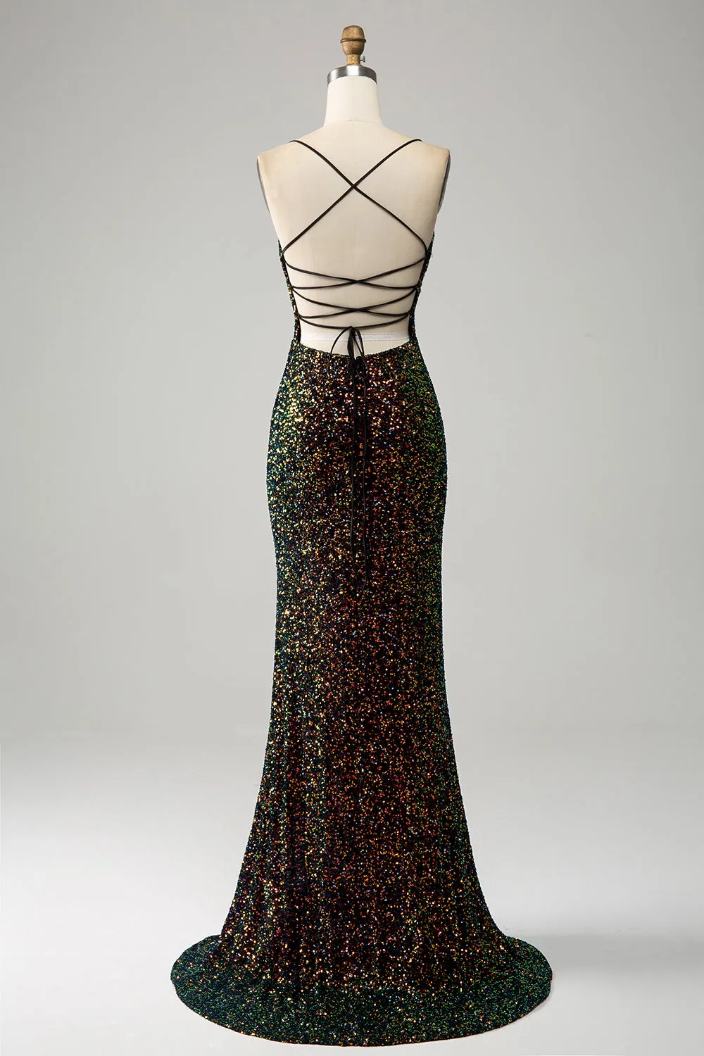 Glitter Black Spaghetti Straps Sequins Mermaid Prom Dress with Slit sold by Zapaka product image thumbnail 2