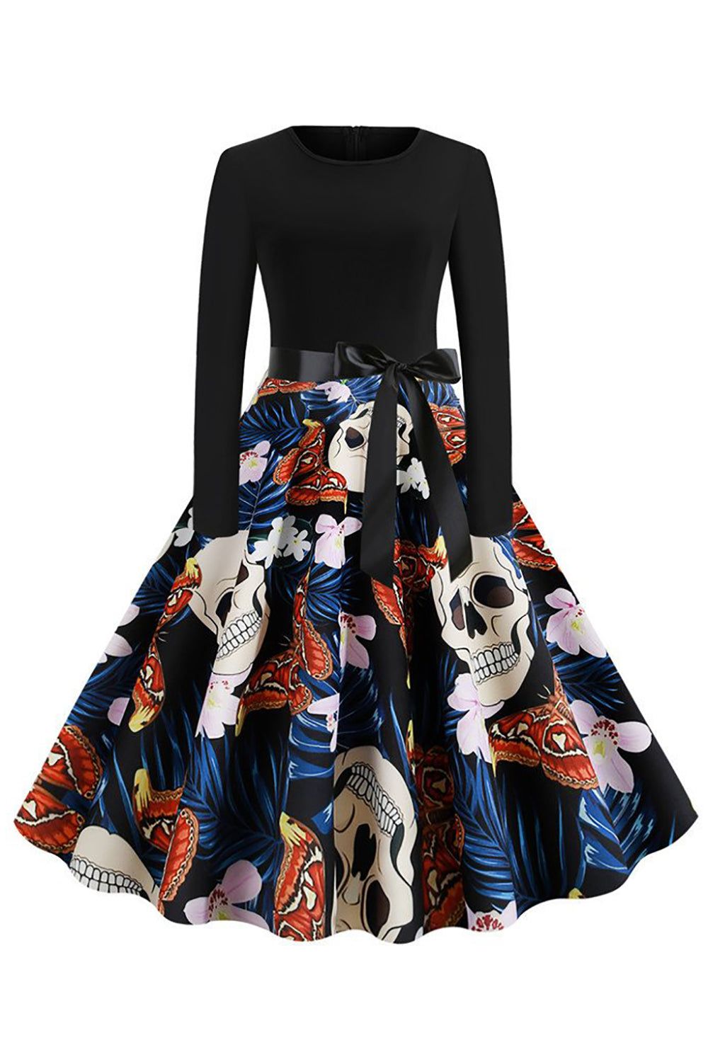 Halloween Skull Printed Blue Vintage Dress sold by Zapaka
