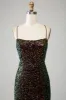 Glitter Black Spaghetti Straps Sequins Mermaid Prom Dress with Slit sold by Zapaka
