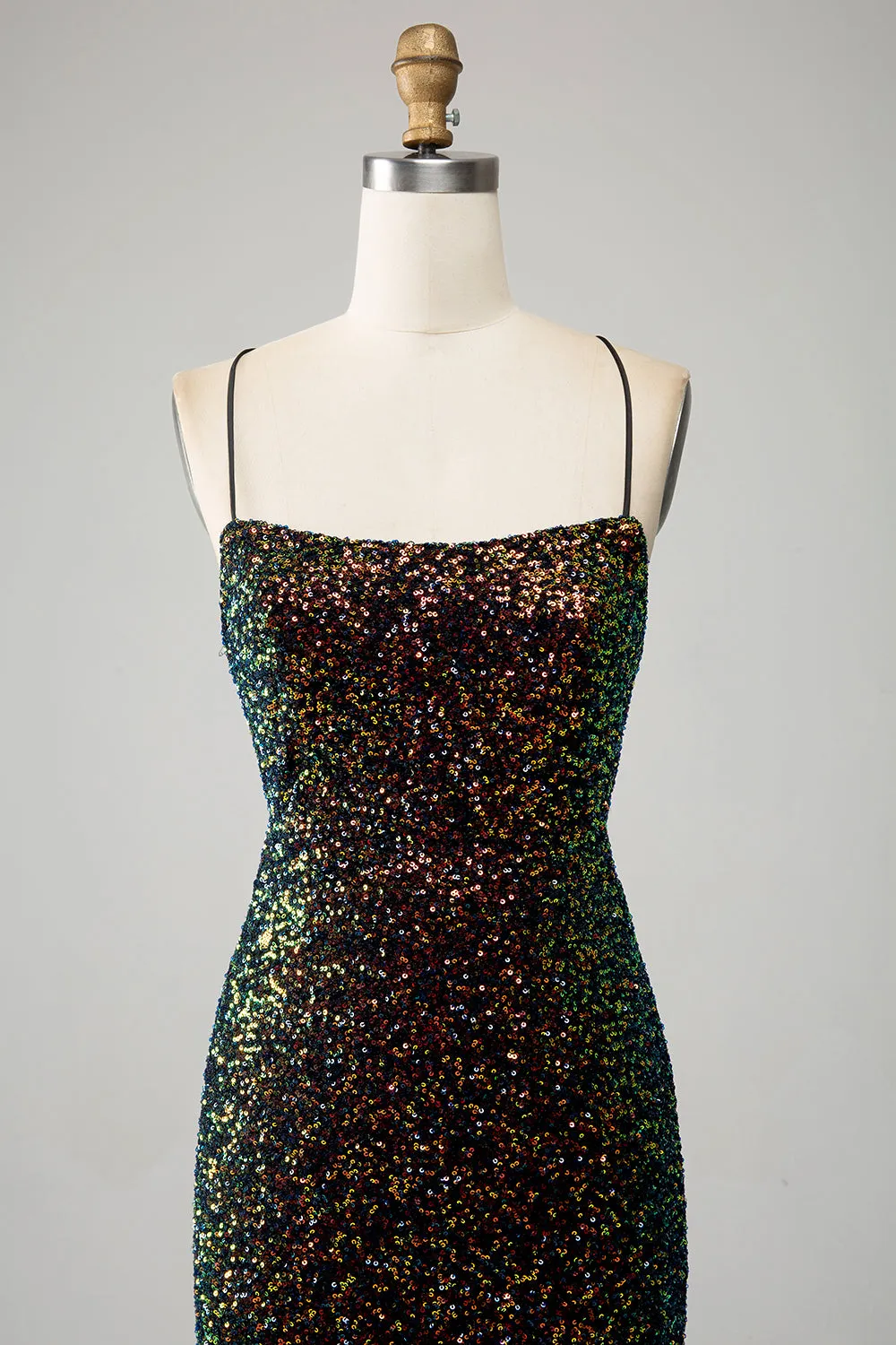 Glitter Black Spaghetti Straps Sequins Mermaid Prom Dress with Slit sold by Zapaka product image thumbnail 4