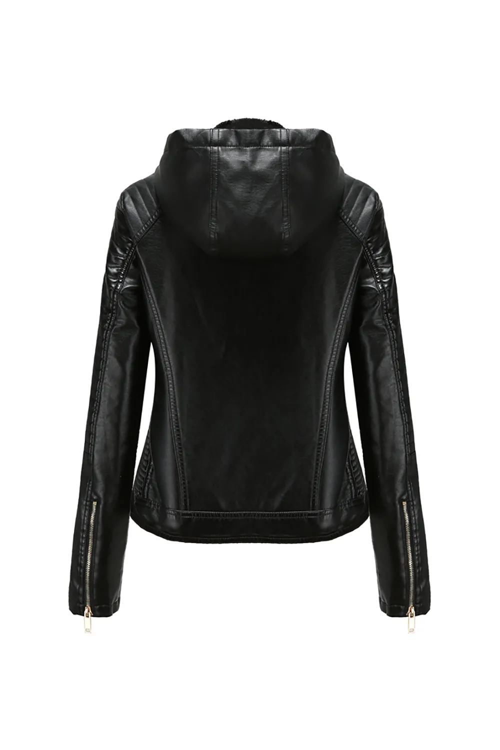 Apricot Hooded PU Zipper Front Women Jacket sold by Zapaka product image thumbnail 5