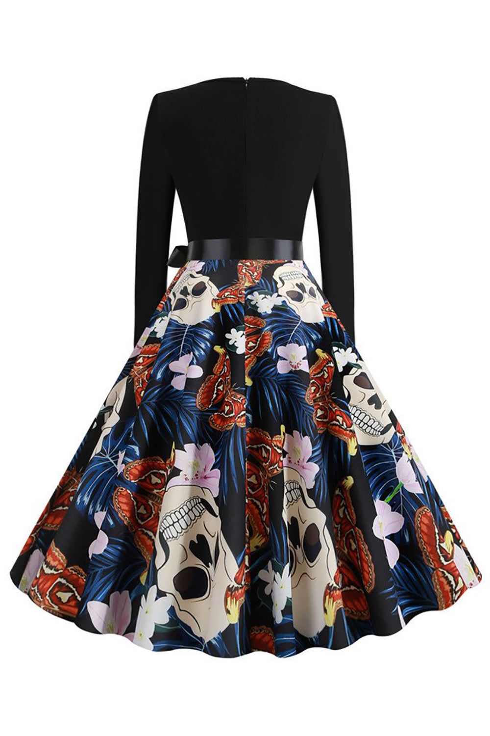 Halloween Skull Printed Blue Vintage Dress sold by Zapaka product image thumbnail 2