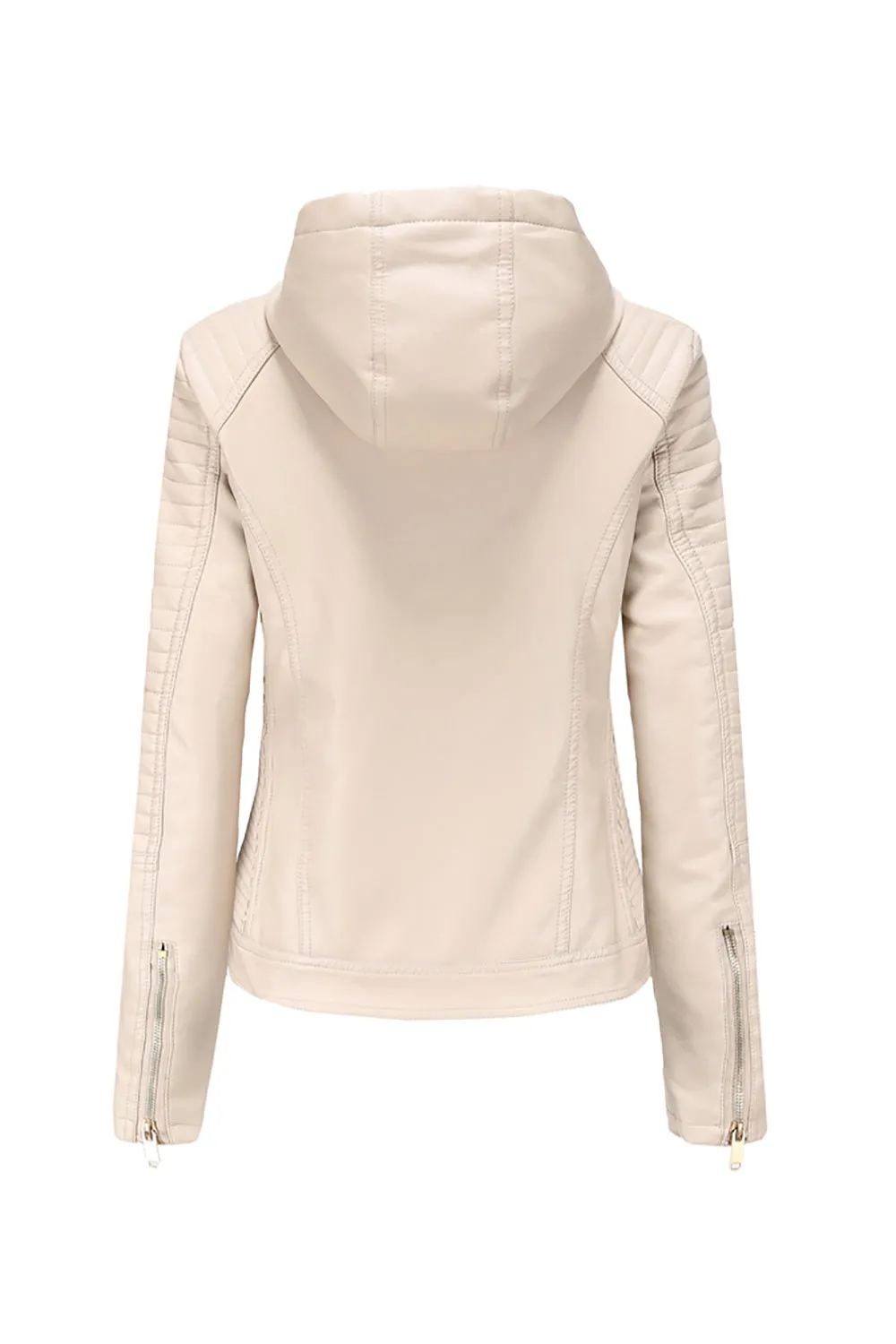 Apricot Hooded PU Zipper Front Women Jacket sold by Zapaka product image thumbnail 2