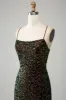 Glitter Black Spaghetti Straps Sequins Mermaid Prom Dress with Slit sold by Zapaka