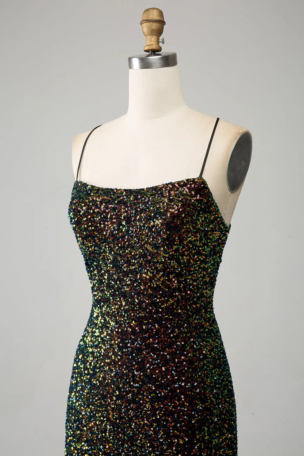Glitter Black Spaghetti Straps Sequins Mermaid Prom Dress with Slit sold by Zapaka product image thumbnail 5