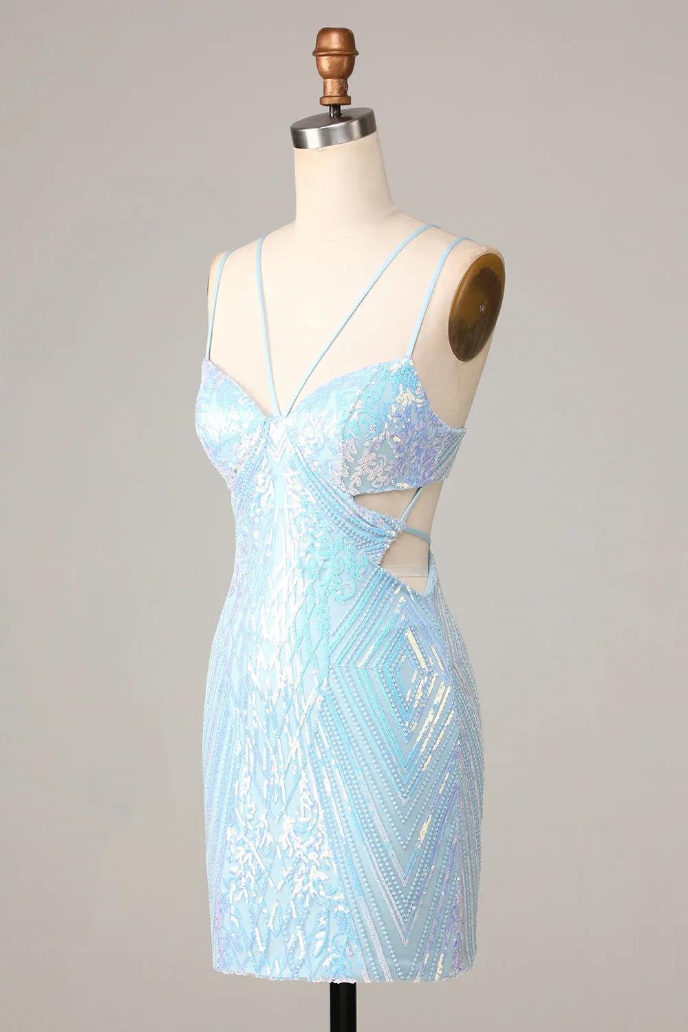 So Stunning Bodycon Spaghetti Straps Blue Sequins Short Homecoming Dress sold by Zapaka product image thumbnail 3