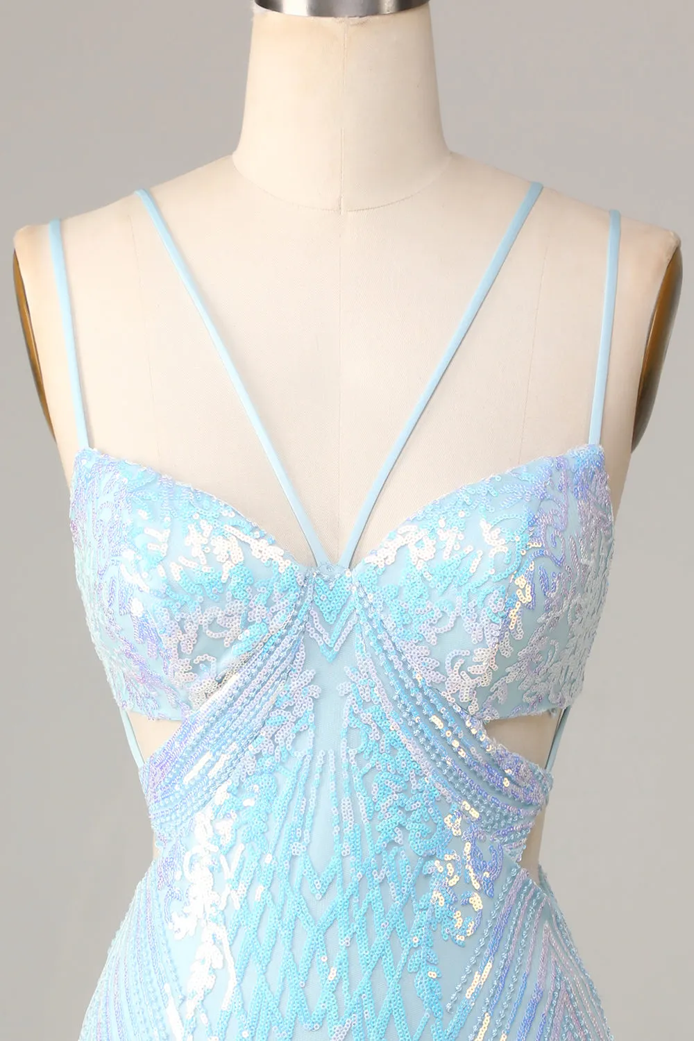 So Stunning Bodycon Spaghetti Straps Blue Sequins Short Homecoming Dress sold by Zapaka product image thumbnail 4