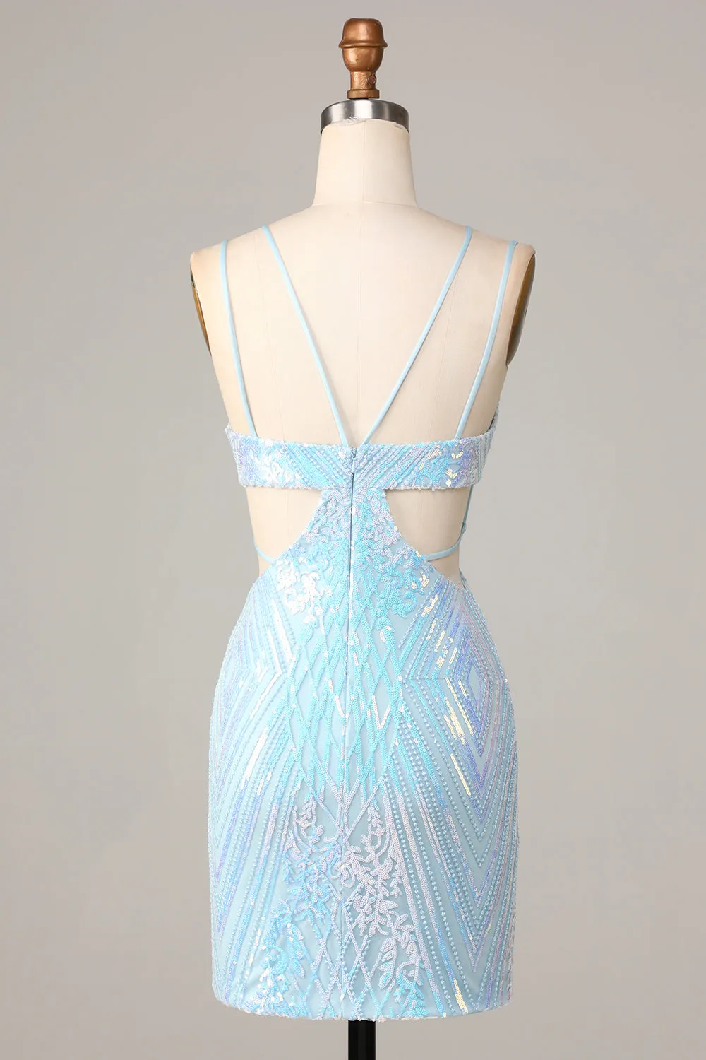 So Stunning Bodycon Spaghetti Straps Blue Sequins Short Homecoming Dress sold by Zapaka product image thumbnail 2
