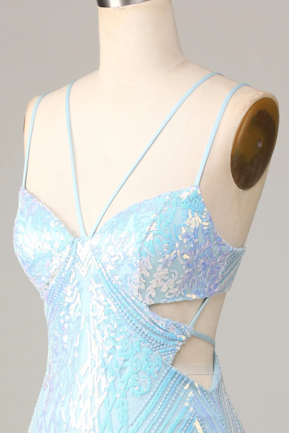 So Stunning Bodycon Spaghetti Straps Blue Sequins Short Homecoming Dress sold by Zapaka product image thumbnail 5
